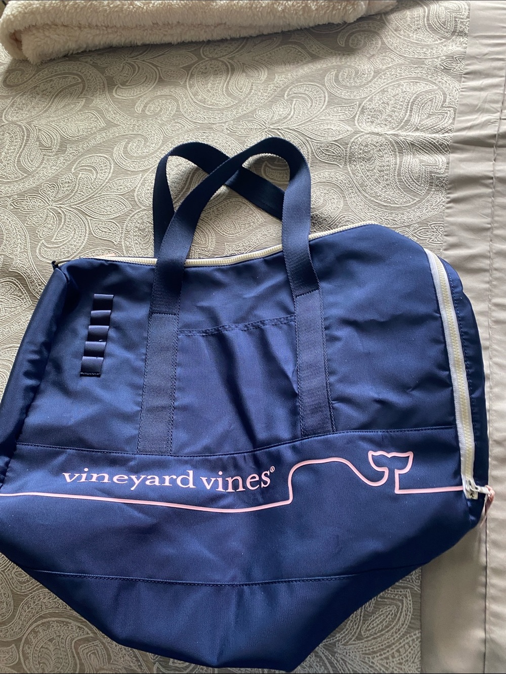 Vineyard Vines Navy Tote with Light Pink Logo